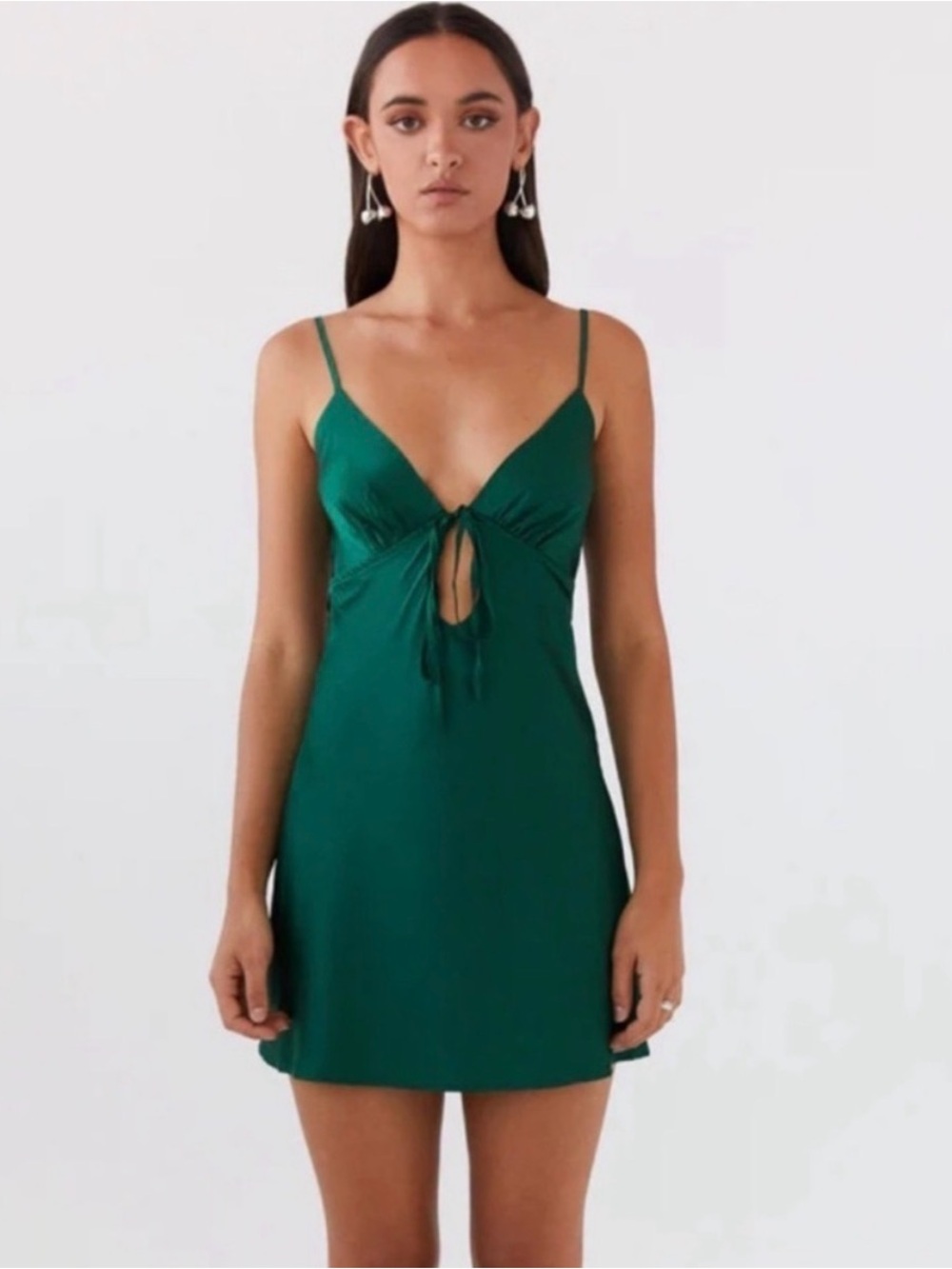 Peppermayo Flora Satin Mini Dress Emerald Green